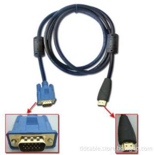 3FT HDMI to VGA Cable Gold Plated 2 Ferrite Core Male to Male